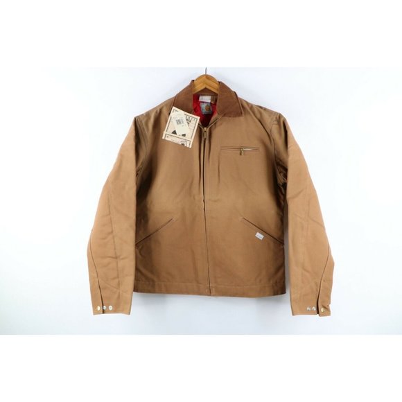 NOS Vintage 80s Carhartt Detroit 100 Year Lined Spell Out Jacket Brown 40 Tall